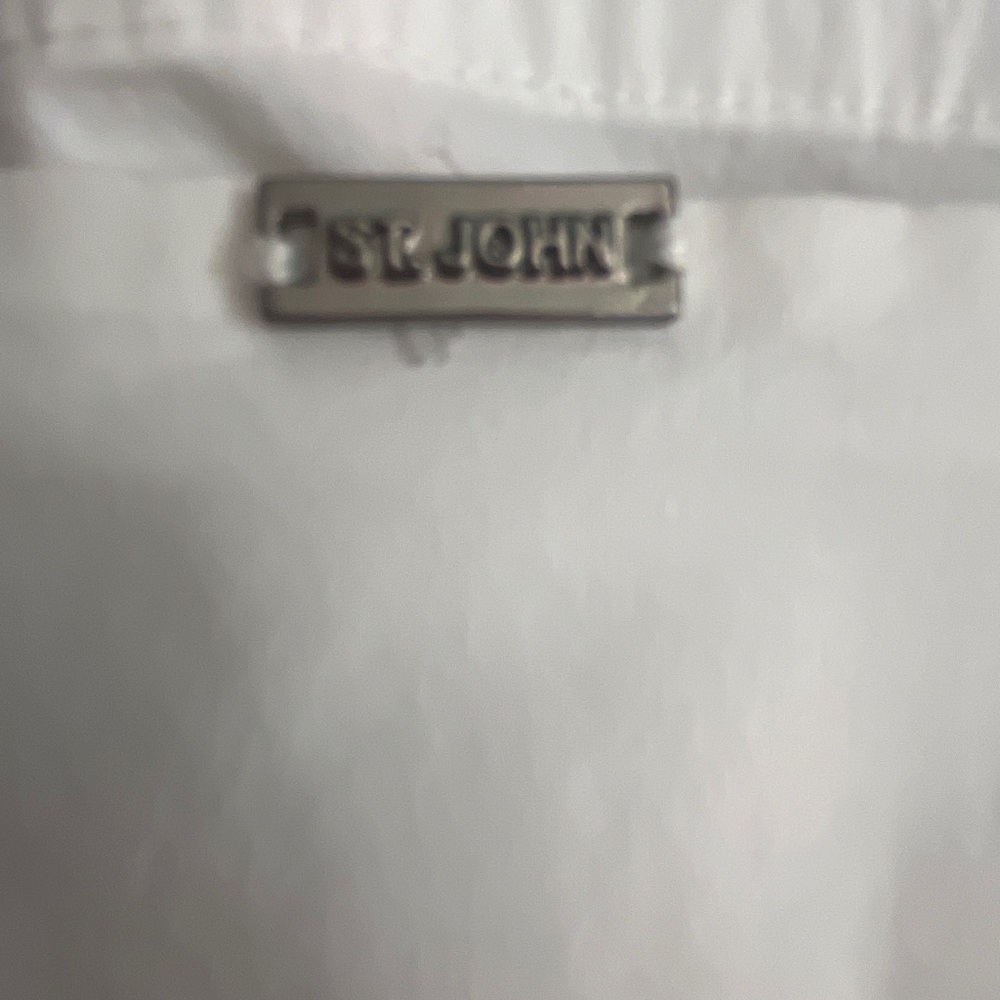 St. John White Zip Up Short Sleeve Crisp Cotton Blouse Size S - Picture 6 of 8